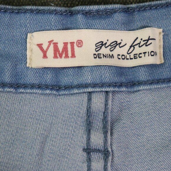 YMI GiGi Fit Flare Jeans Junior’s 13 / 31 Light Wash Wide Leg Raw Hem Retro Y2K - Picture 3 of 13